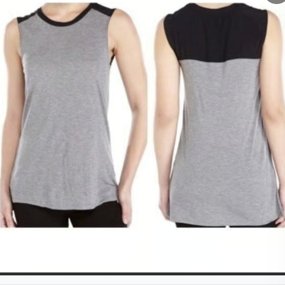 Vince Gray & Black Color Block Sleeveless Crew Neck Top/Tunic  Size Large T52